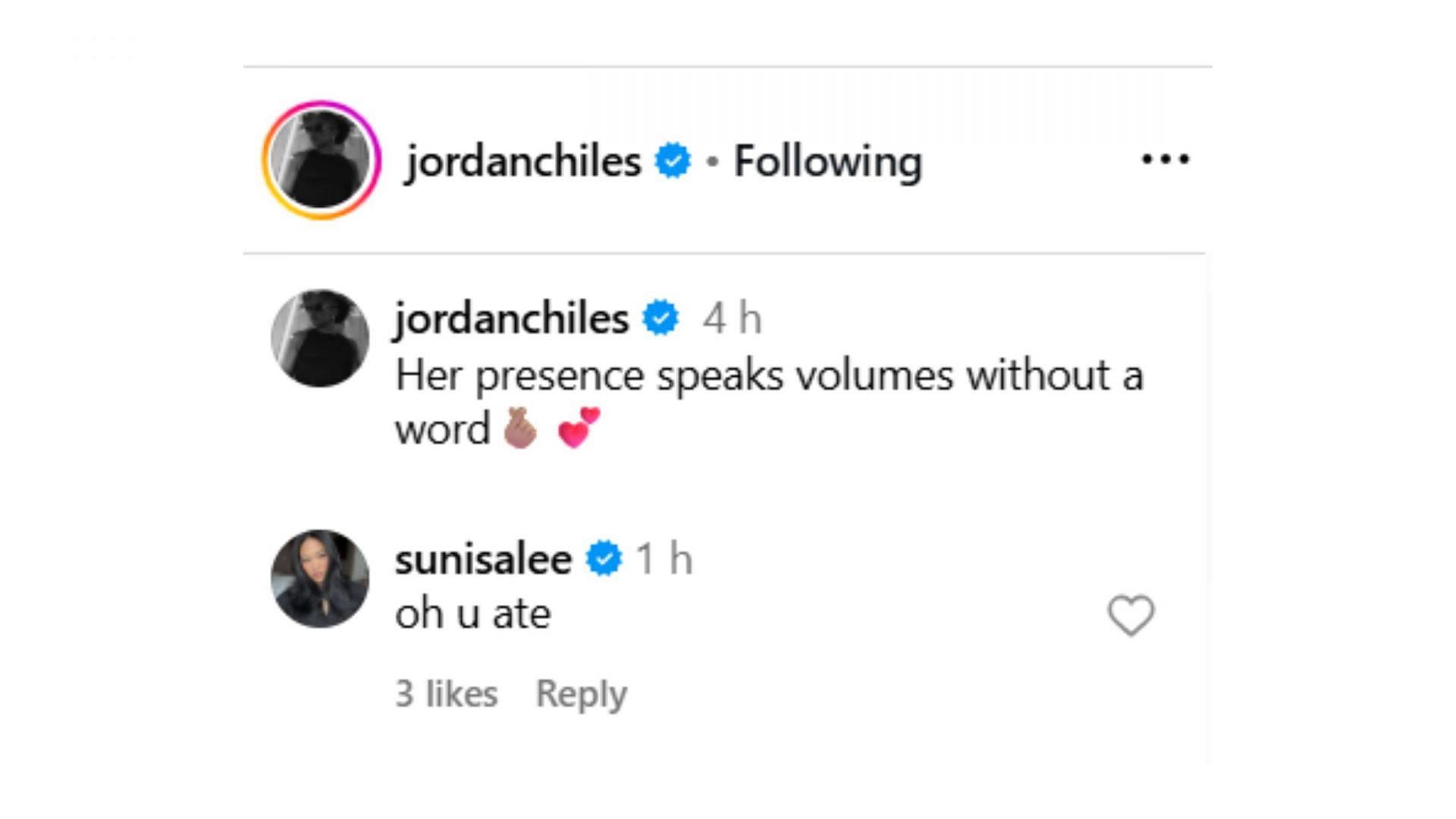 Screenshot of Comment (IG/@jordanchiles)